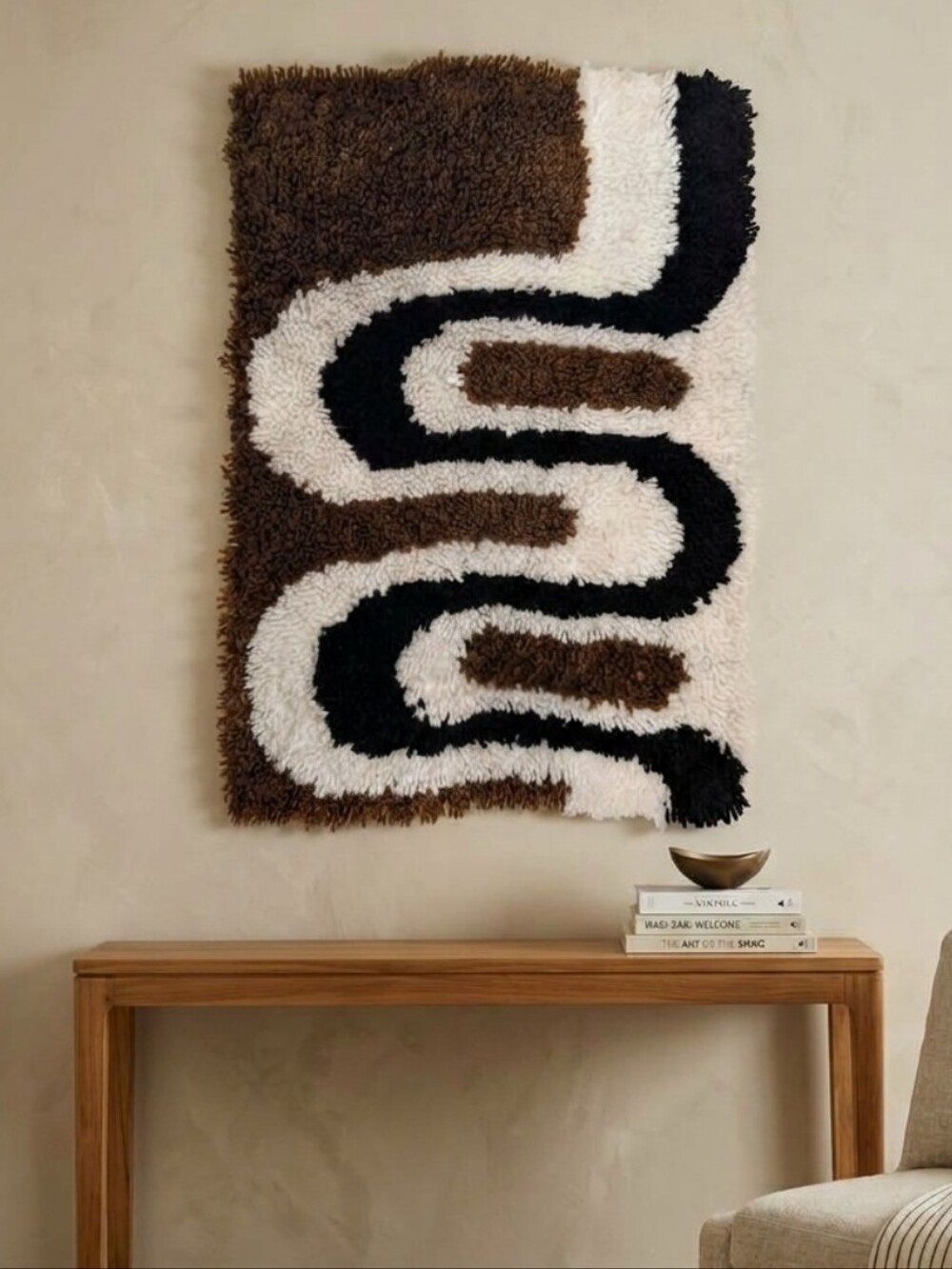 Vintage Abstract Latch Hook Rug Wall Hanging
